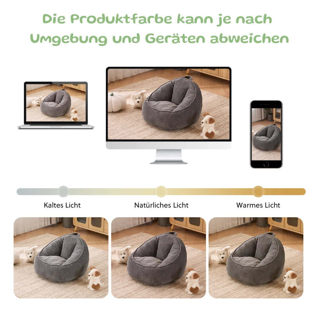 Pouf in velluto a coste con forma ergonomica e facile manutenzione per bambini grigio 40.0 × 31.0 × 20.0 cm
