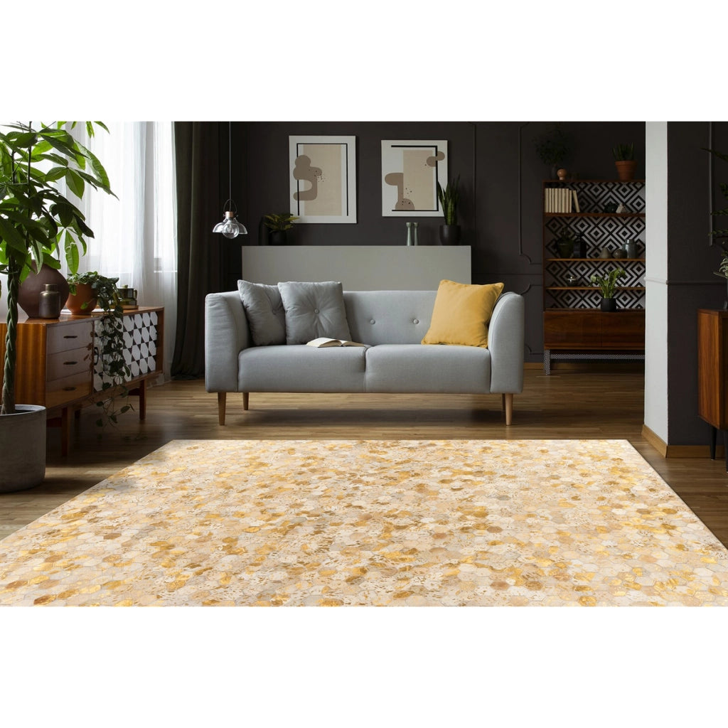 Tappeto di design Ravi Gold in pelle fatta a mano 120x170 cm