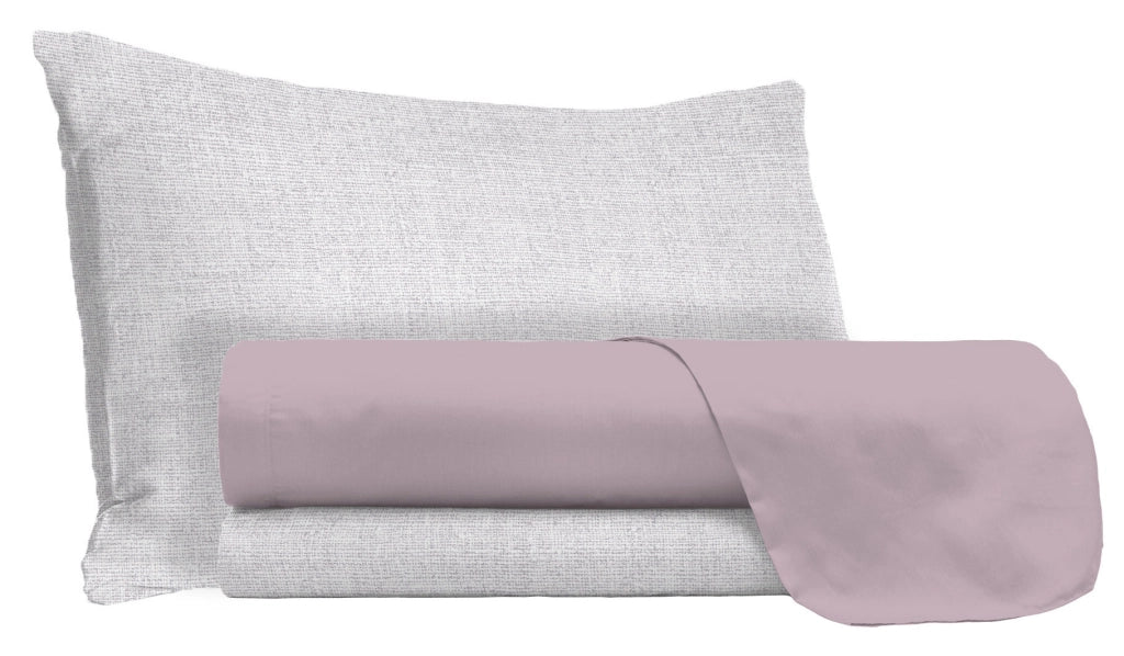 Set Lenzuola Singolo Sopra Sotto e Federe in Cotone Rosa Antico