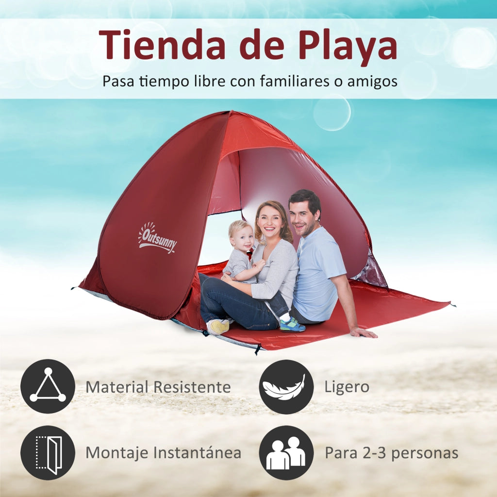 Tenda da spiaggia pop-up per 2-3 persone con protezione UV ¨C zephmum ¨C 200x150x119 cm rosso