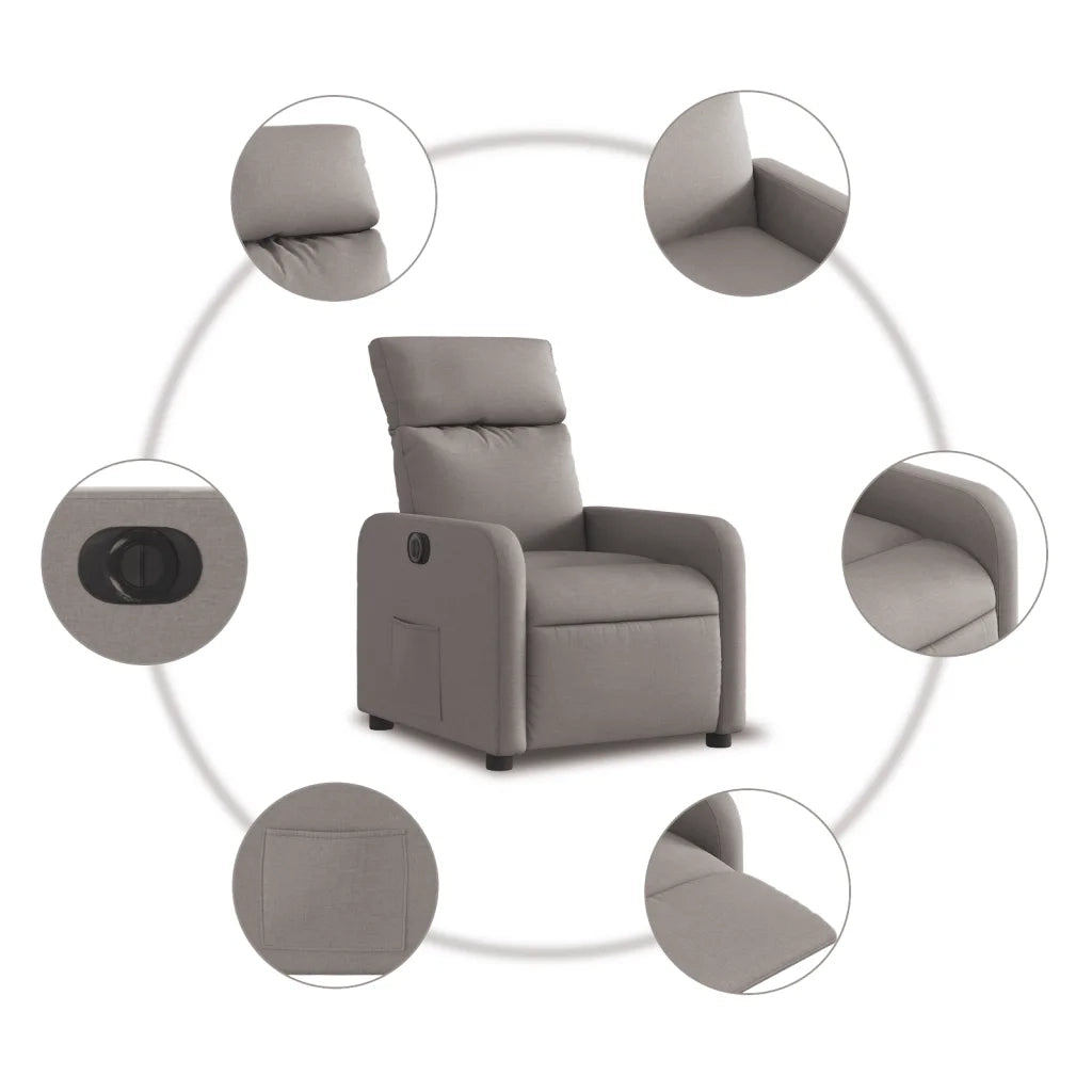 Poltrona | Sedia Relax Elettrica Reclinabile Tortora in Tessuto