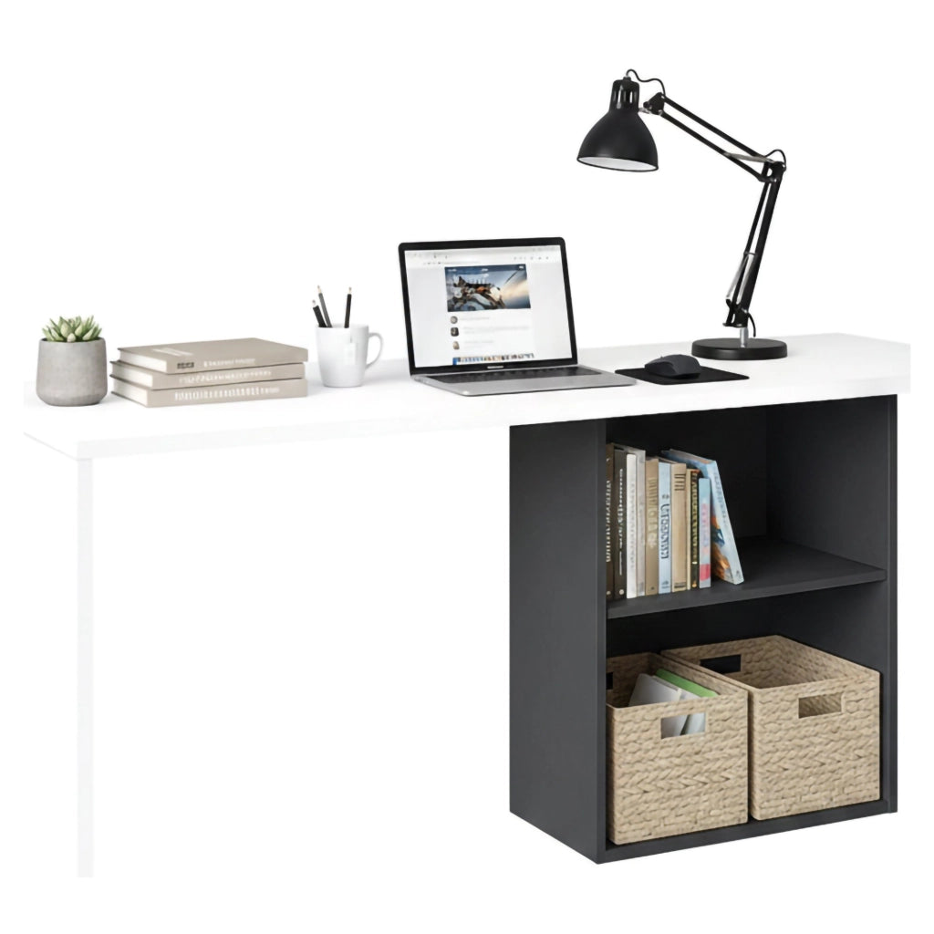 Antioco, Scrivania 2 Ripiani Made in Italy, 110x50x75h cm Bianco Lucido