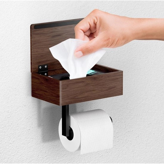 Sostegno per carta igienica con cassetto e coperchio per la conservazione di asciugamani umidi - per bagno e toilette - fissato al muro - supporto per parete - in legno - grande