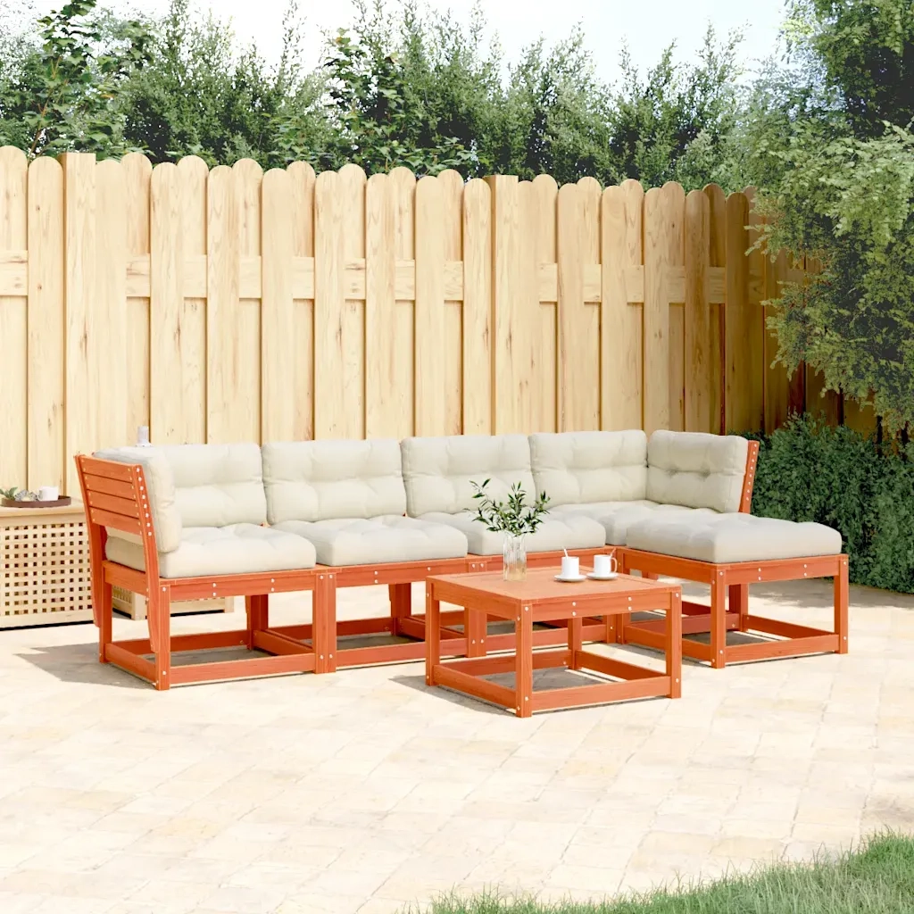 Set Divani Giardino 5pz con Cuscini Marrone Cera Massello Pino 3217007