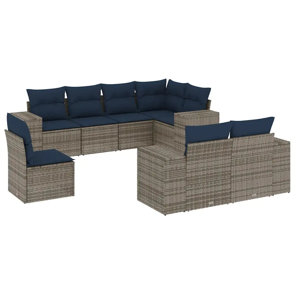Set Divani da Giardino 8 pz con Cuscini Grigio in Polyrattan 3222840