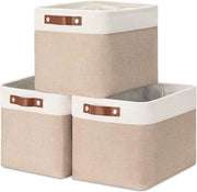 Set di 3 casse di archiviazione in tessuto, 30 x 30 x 30 cm, per scaffalature, giocattoli, ufficio, armadi, grigio e bianco