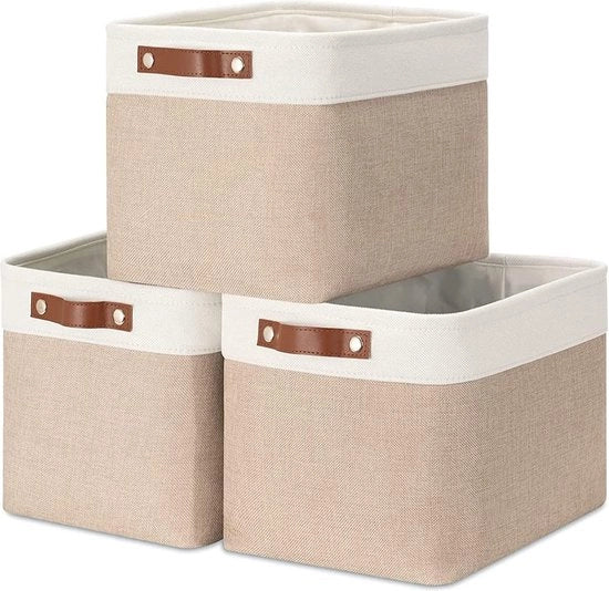 Set di 3 casse di archiviazione in tessuto, 30 x 30 x 30 cm, per scaffalature, giocattoli, ufficio, armadi, grigio e bianco