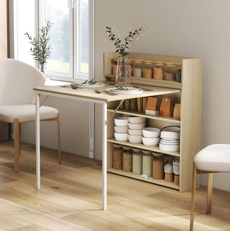 Tavolo da pranzo pieghevole con 3 ripiani, rovere