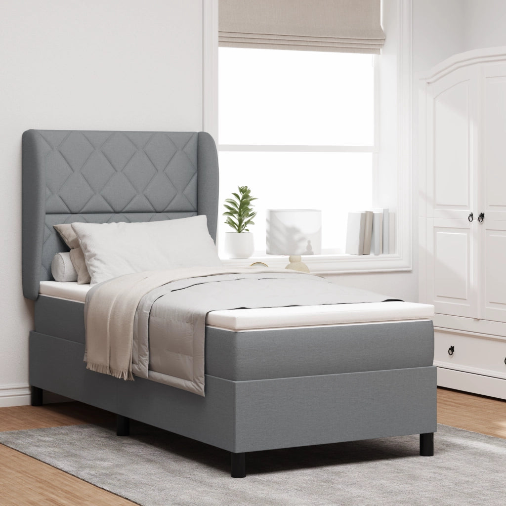Letto a molle con materasso - Grigio chiaro, 100x200 cm, Tessuto