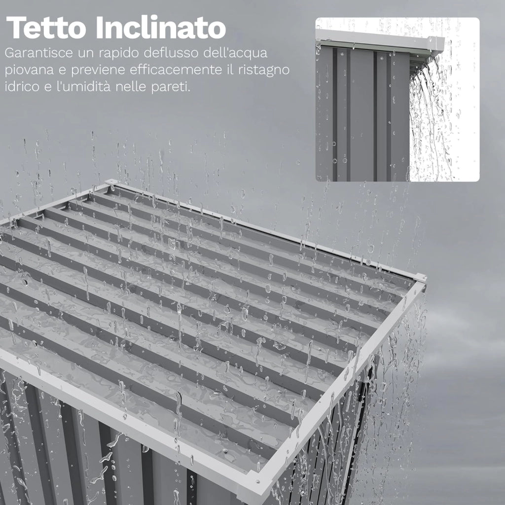 Casetta da giardino in metallo 96 x 98 x 160 cm, capannone da giardino con tetto a falde, robusto e inossidabile, guanti da lavoro inclusi, porta girevole bloccabile, piccolo capanno da