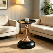 Tavolino basso rotondo con struttura in metallo, stile moderno, per soggiorno e camera da letto, in carbon steel, nero e oro