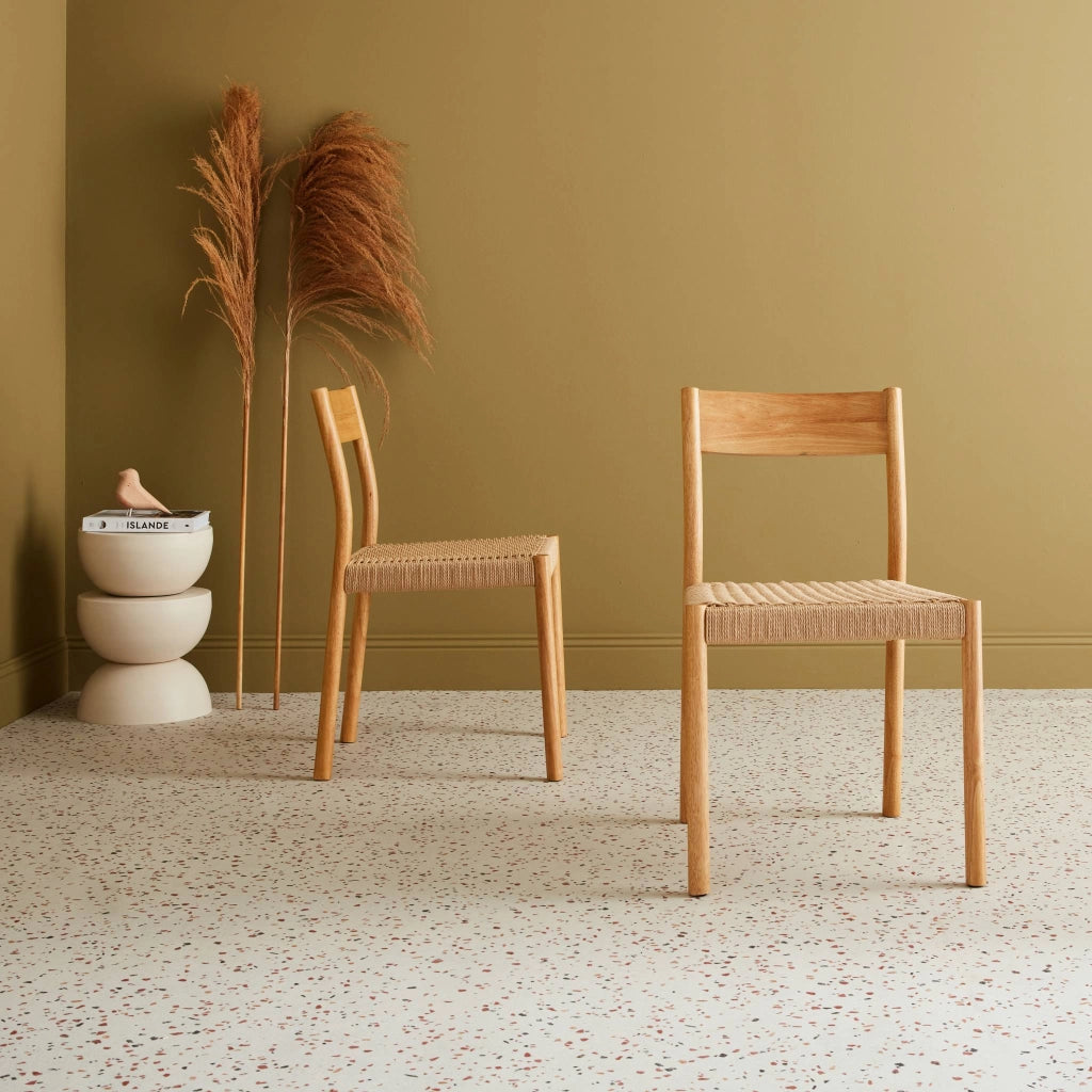 Set 2 sedie in legno e corda, marrone naturale