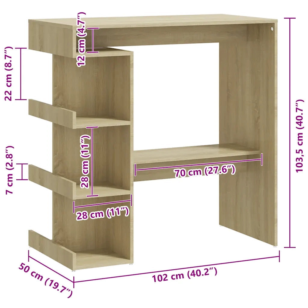 Tavolo Bar con Ripiani Rovere Sonoma 100x50x101,5 cm Truciolato 809452