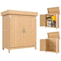 Casetta in Legno da Giardino con 2 Ante, Armadio da Esterno Porta Attrezzi da Giardino con Tetto Apribile, 74x43x88 cm