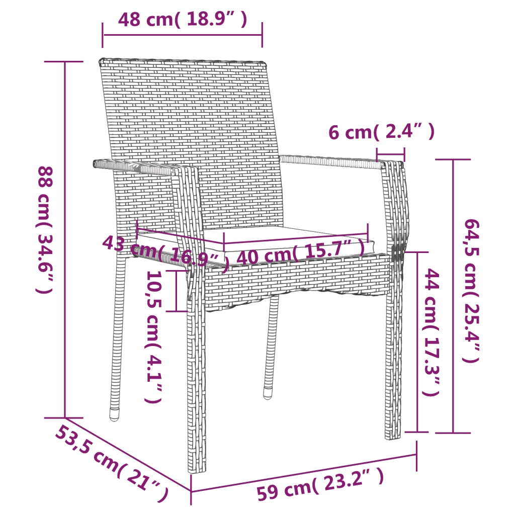 Set da Pranzo da Giardino 7 pz con Cuscini in Polyrattan Grigio