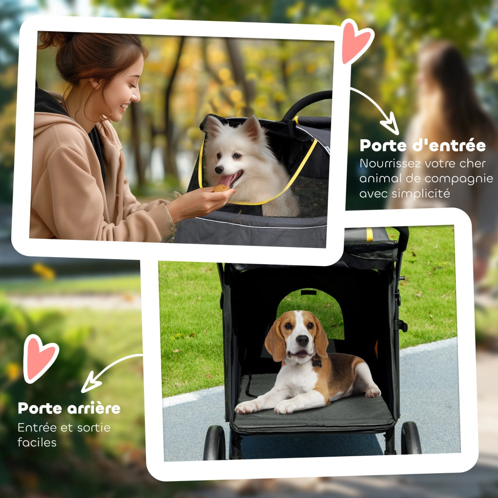 Carrello per Animali Domestici ¨C Xylo ¨C 4 Ruote Pieghevole Cani Gatti 30kg 112x65x100cm Grigio Scuro