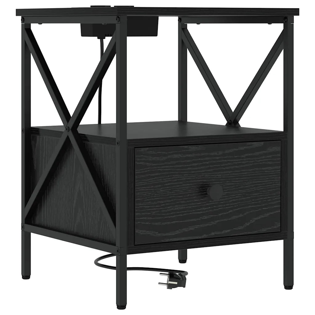Comodino | Armadio da Notte | Mobiletto da notte con cassetto Rovere Nero 41,5 x 40,5 x 55 cm