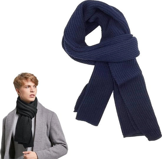 Sciarpa in Lana - Unisex - Lunga Sciarpa - Calda Sciarpa d'Inverno - Finitura Larga - Sciarpa di Lana - Inverno Caldo e Soffice - Sciarpa Uomo - Sciarpa Donna - Sciarpa Fine Tessuta - Sciarpa Classica - Blu - 185 X 30 Cm