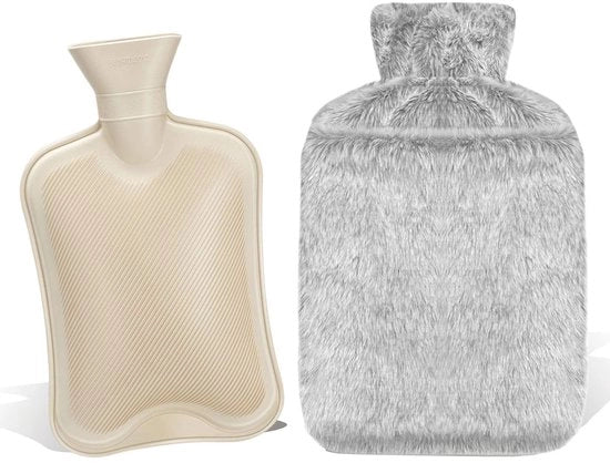 Bottiglia di acqua calda 2L senza valvola - Coperchio morbido - Rimovibile - Lavabile - Gomma naturale - Ideale come regalo per uomo/donna - Bottiglia di acqua calda