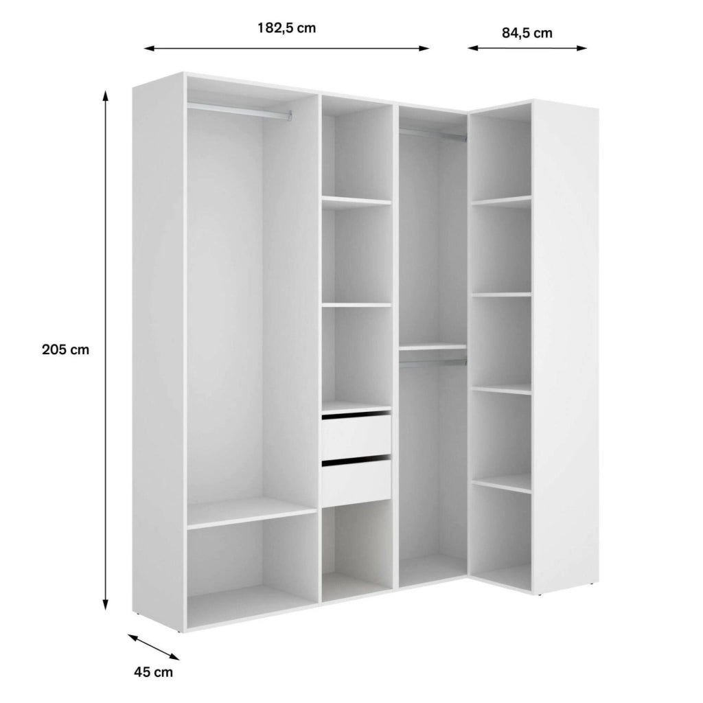 Guardaroba grande Onyok, Mobile camera da letto, Cabina armadio portabiti, Armadio appendiabiti, 183x85 h205 cm, Bianco e Rovere