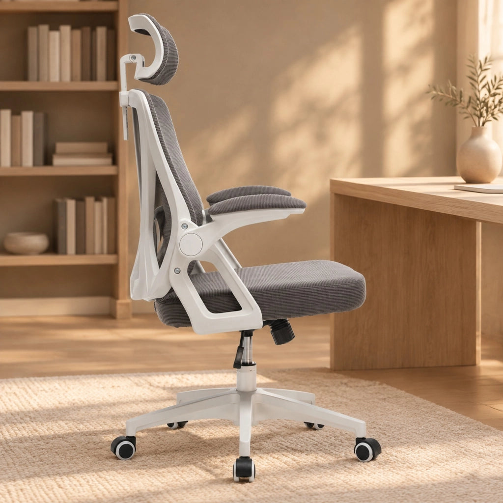 Sedia da ufficio ergonomica con schienale in rete e braccioli regolabili grigia HAVRYA
