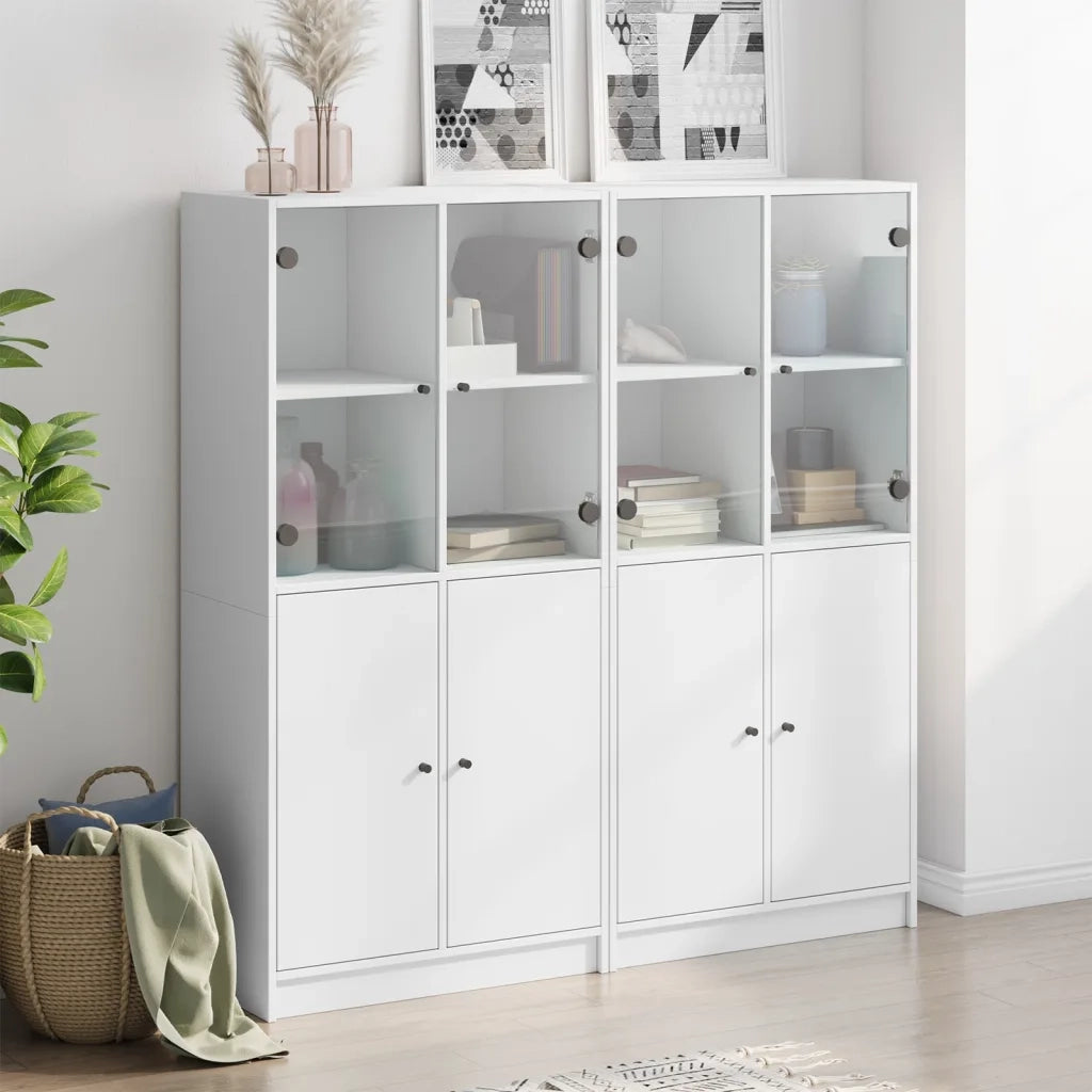 Libreria con Ante Bianca 136x37x142 cm in Legno Multistrato 3206524