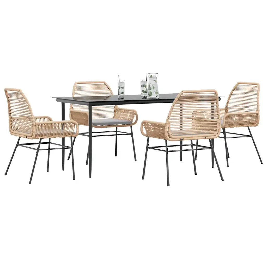 Set da Pranzo da Giardino 5pz con Cuscini Polyrattan Vetro 3334474