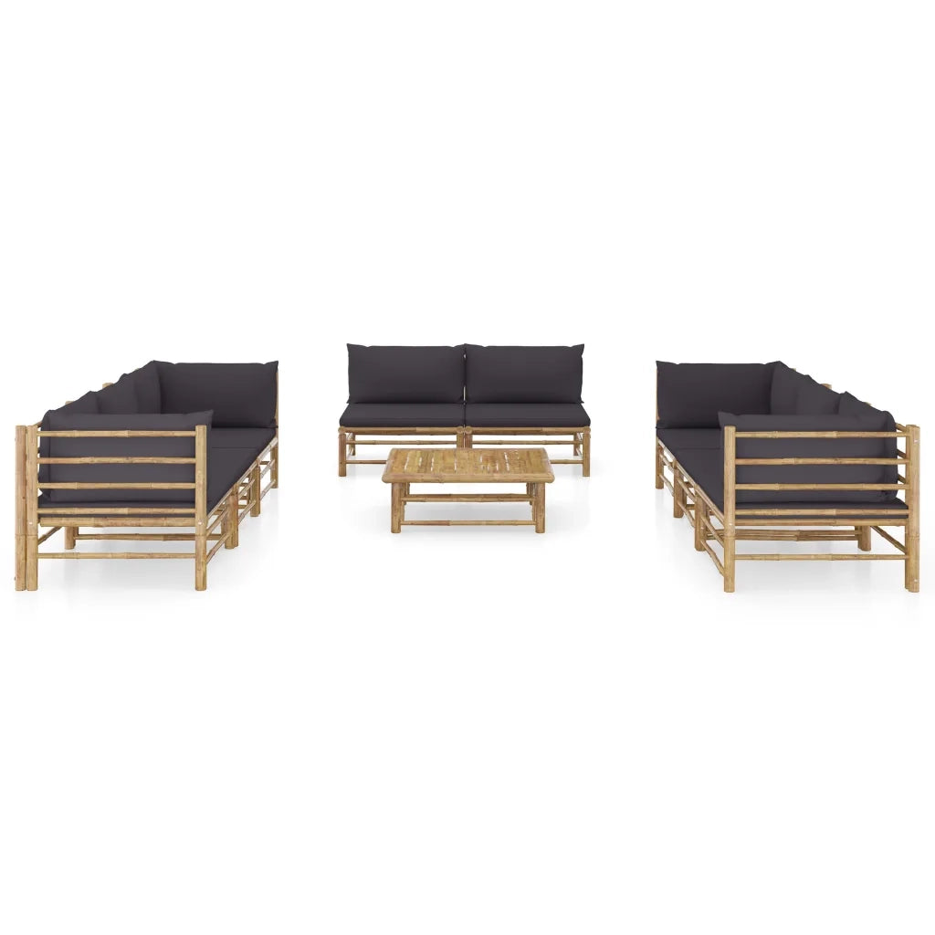 Set Divani da Giardino 9 pz con Cuscini Grigio Scuro in BambÃ¹ cod mxl 47304