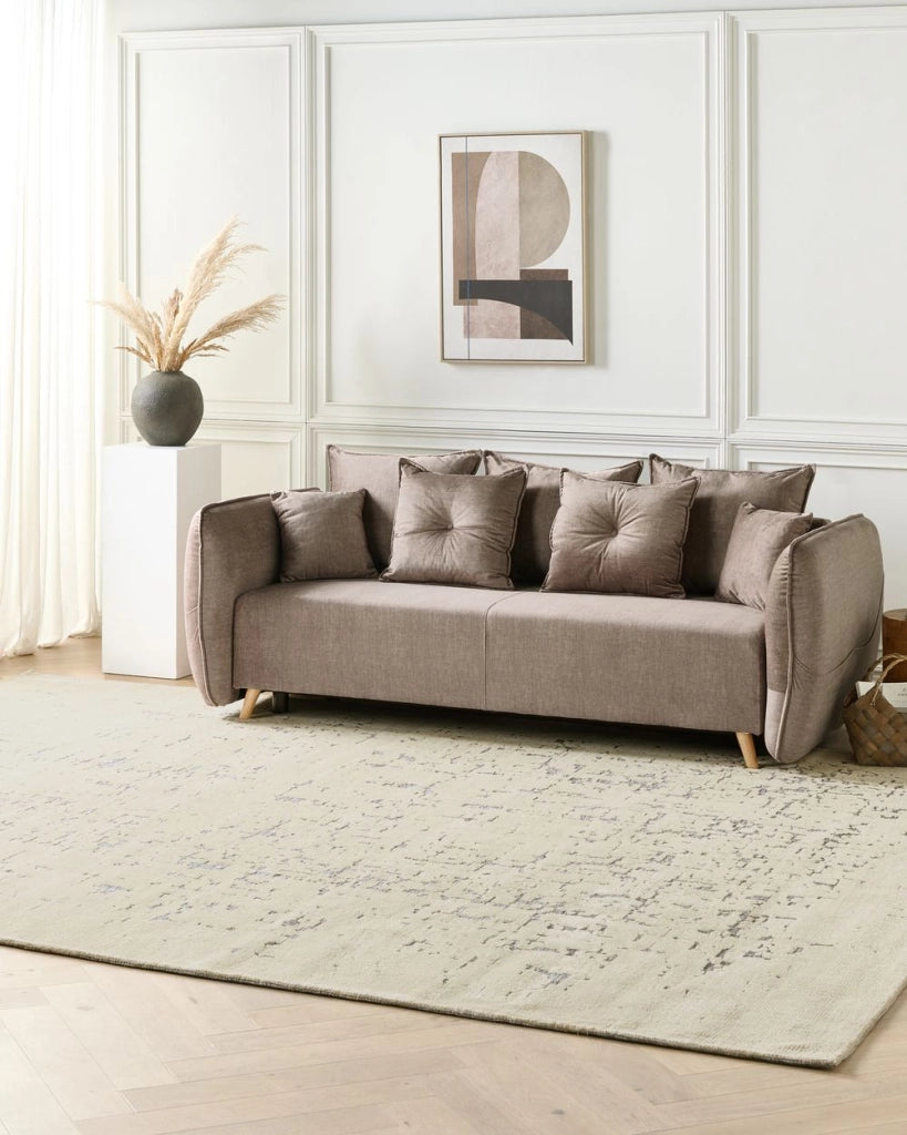 Tappeto per aree Panna Beige Poliestere 300 x 400 cm Motivo effetto invecchiato Tinta unita Tappeto da salotto moderno e minimalista