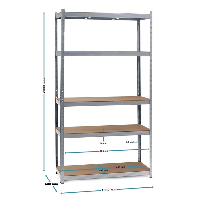 Set 2x Scaffali zincati a incastro per carichi pesanti 100x60x200cm 5 ripiani 200kg/piano