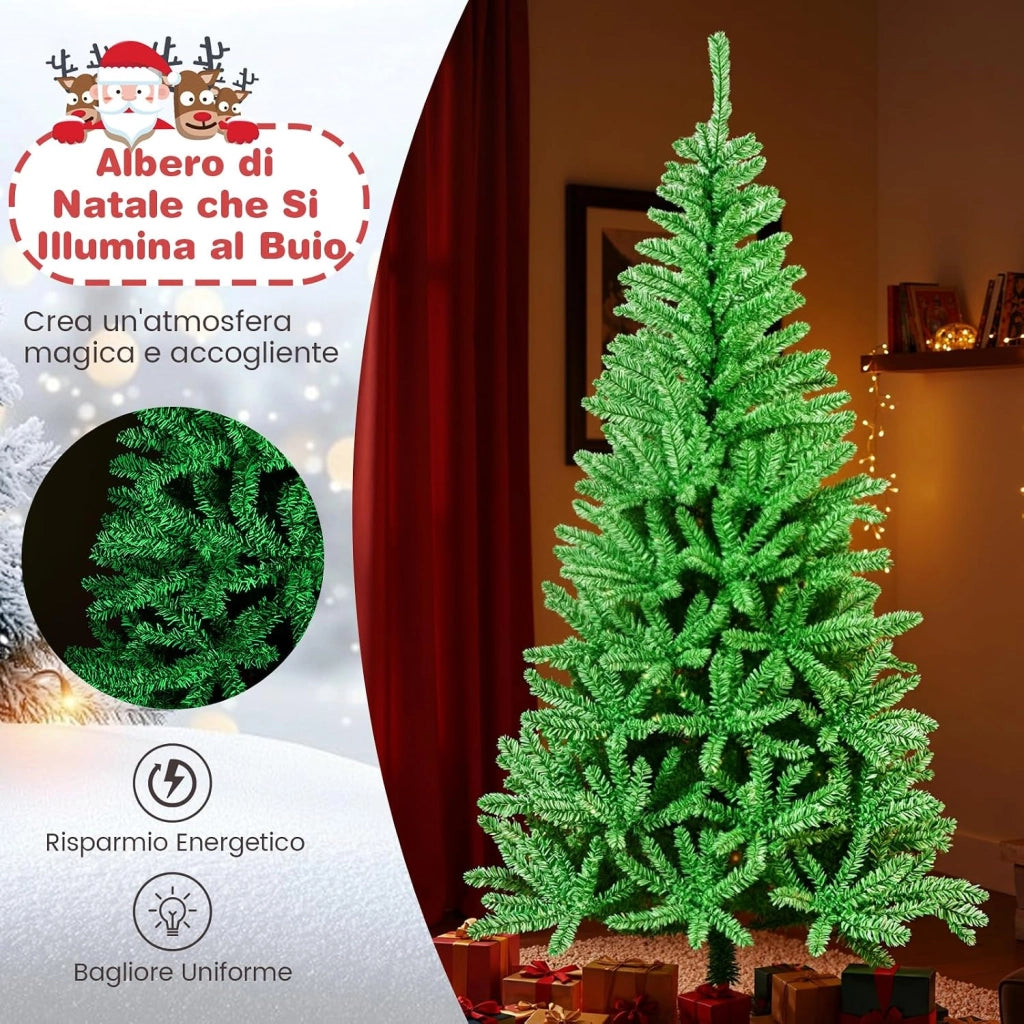 Albero di Natale Artificiale 180 CM Si Illumina Automaticamente al Buio, Albero di Natale con 692 Rami e Base in Metallo Pieghevole, Decorazione per Festa Festiva