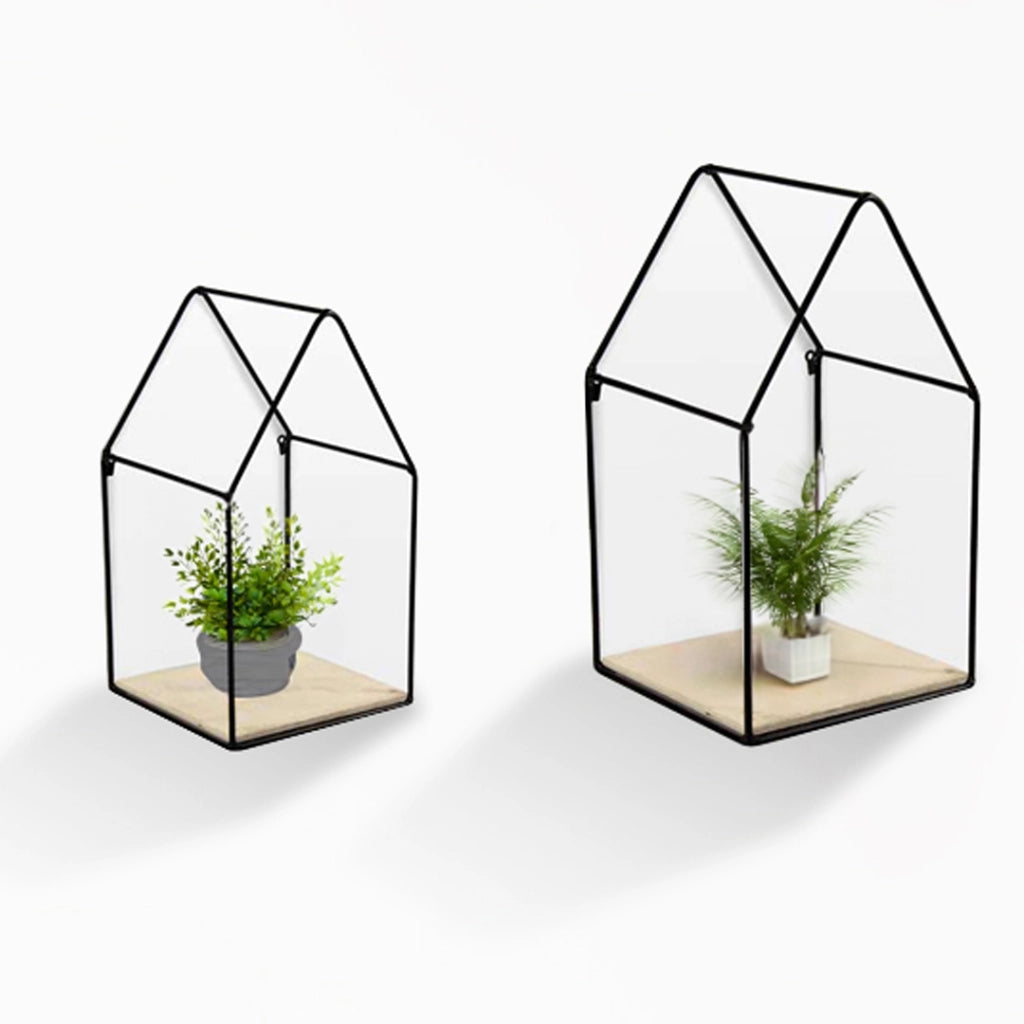 SET 2 BACHECHE STILE INDUSTRIAL 20-15CM CON DESIGN A CASETTA STRUTTURA NERA