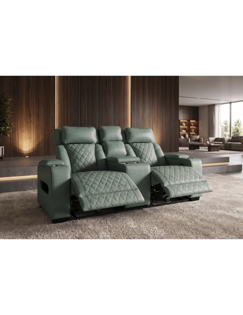 Divano cinema relax DOMUS 2 posti in similpelle – Verde menta – 190 x 101 x 103 cm