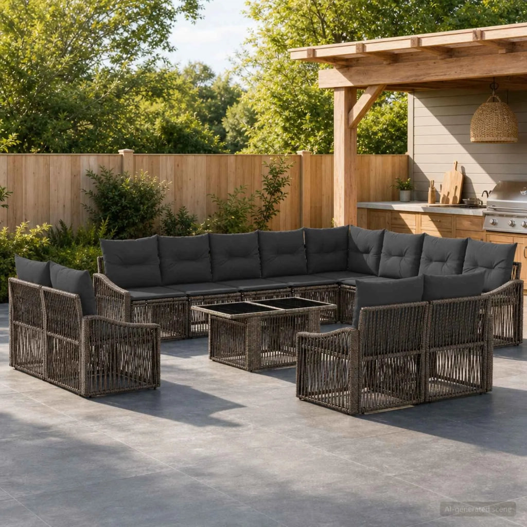 Set Divano da Giardino 13 pz Grigio e Grigio Scuro polyrattan 3437333