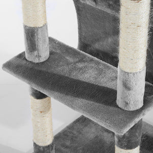 Albero Tiragraffi per Gatti con Due Cucce in Peluche e Sisal Grigio 50x50x170 cm