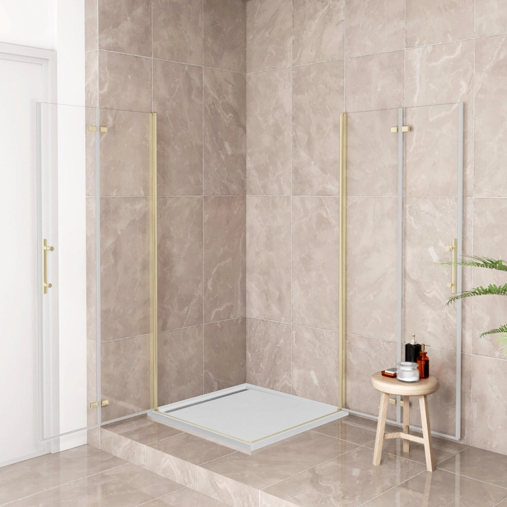 185 cm Box Doccia Angolare 70x70 cm Doppia Porta Battente Pieghevole Vetro Temperato Trasparente 6 mm Anticalcare Telaio Dorato Spazzolato