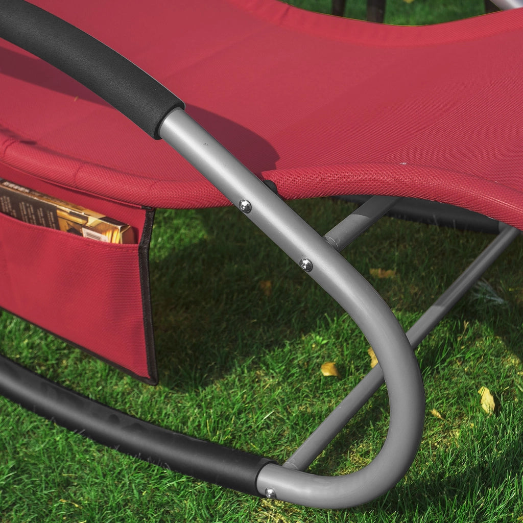 SoBuy Lettino Sdraio da Giardino a Dondolo - Sedia a Dondolo da Esterno in Textilene Rosso con Telaio in Metallo, 150x63x87cm, Lettino Prendisole per Terrazza, Piscina, Patio, OGS28-R