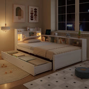 OKWISH Letto Singolo 90×200 cm con Contenitore, Presa di Ricarica, 2 Luci e Cassetti, senza Materasso, in Legno e MDF, Bianco