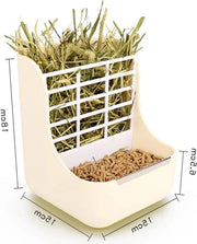 Dispensatore di Cibo e Fieno per Piccoli Animali - Coniglio, Cavia, Hamster - Dispensatore di Cibo 2 in 1 - Blu - Plastica - Adatto per Fieno e Hooi