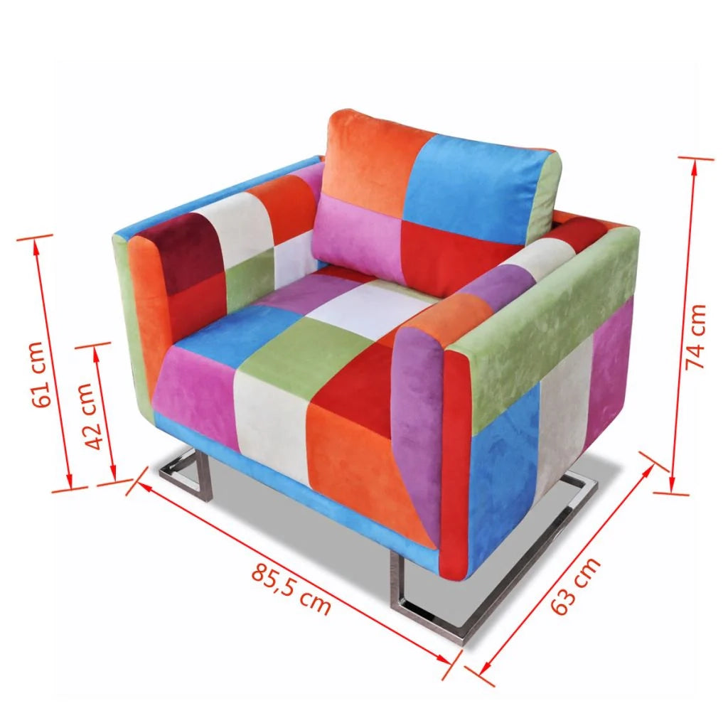 Poltrona poltrona lounge design divano club di design cubo da soggiorno con tessuto patchwork cromato 1102040/3
