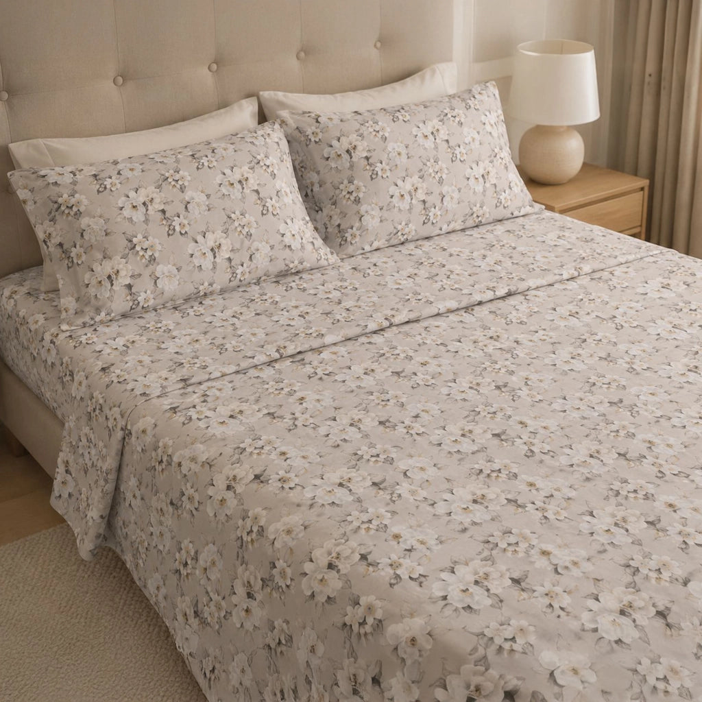 Salohasi, set Completo Letto Matrimoniale in Percalle, Grigio