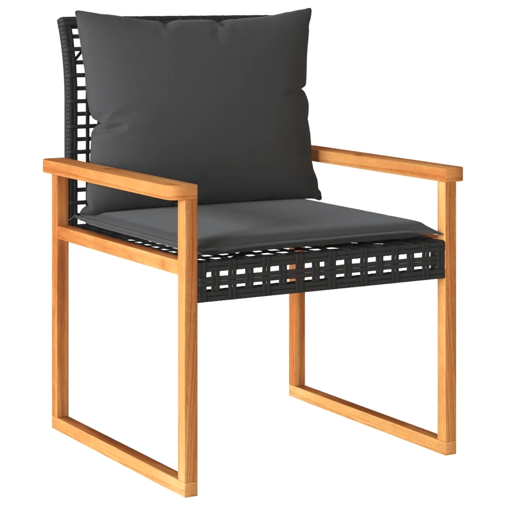Set da BistrÃ² 3 pz con Cuscini Nero Polyrattan e Legno Acacia