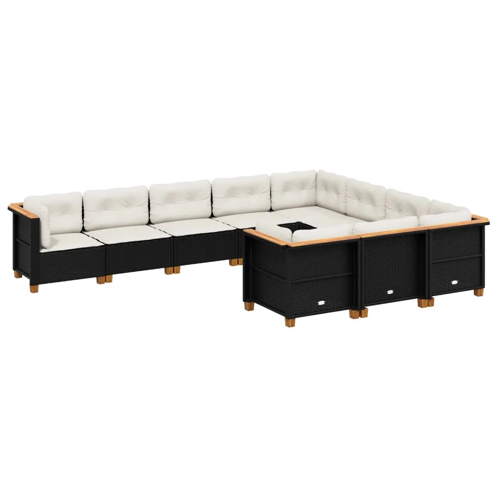 Set Divani da Giardino 10pz con Cuscini in Polyrattan Nero 3262031