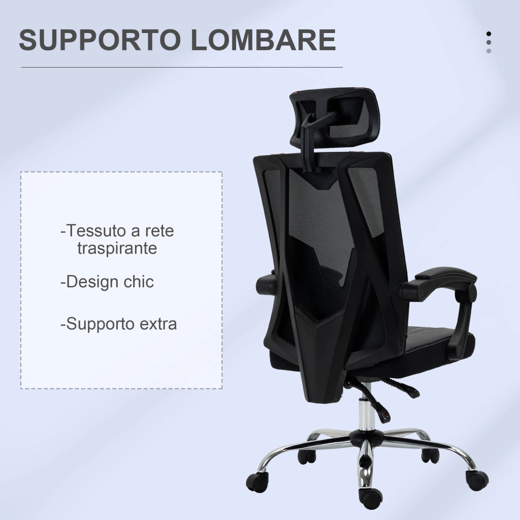 Sedia da Ufficio Ergonomica con Schienale a Rete ¨C Zephmum ¨C Grigio 58x62.5x112-120cm