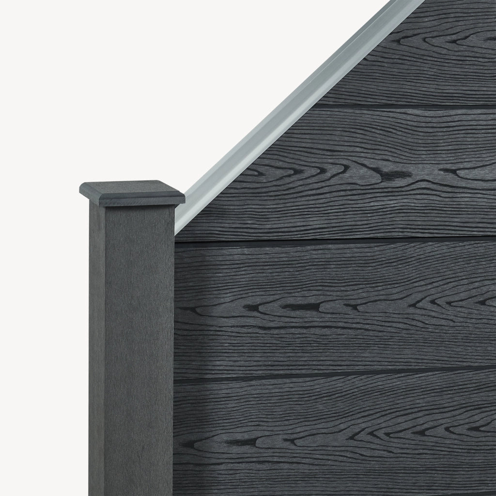 Recinzione in WPC per Giardino Staccionata da Elementi Inclinato e Rettangolari 183x799 cm Grigio NEU.HOLZ