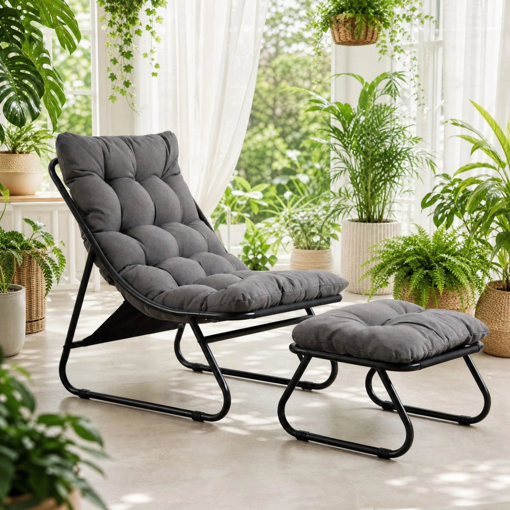 SEDIA DA ESTERNO CON POUF 65x78x86 cm Acciaio Grigio