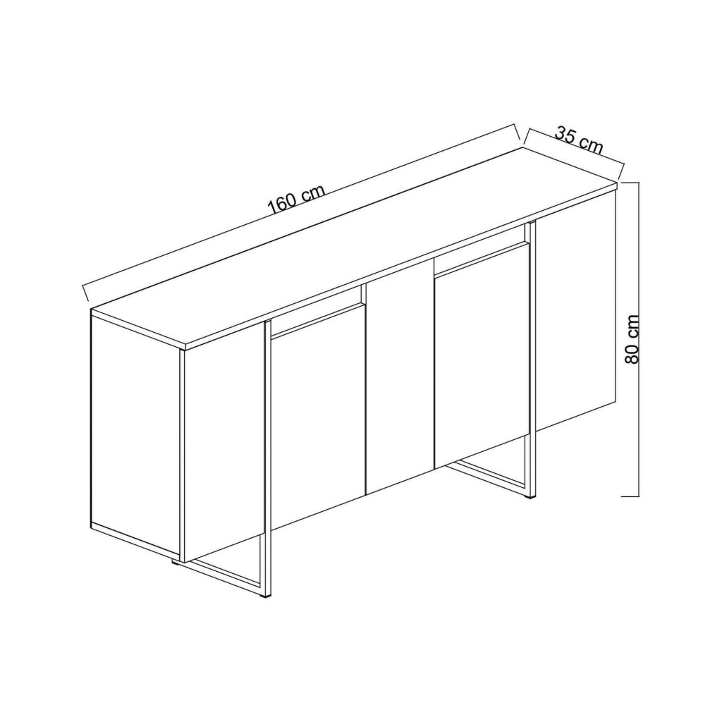 Credenza Arta, Buffet da soggiorno, Madia da salotto, Dispensa da cucina, 160x35h80 cm, Noce e Nero