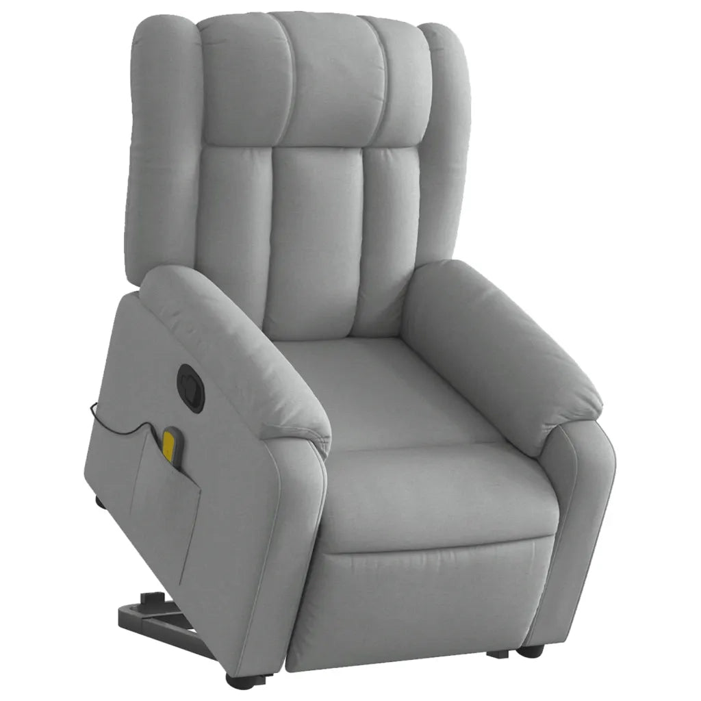 Poltrona | Sedia Relax Alzapersona Massaggi Reclinabile Grigio Chiaro Tessuto
