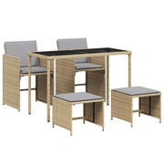 Set Pranzo da Giardino 5 pz | Set Salotto da Giardino con Cuscini Beige Misto Polyrattan