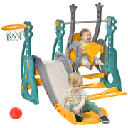 Set giardino bambini toboggan e altalena 4 in 1 con canestro ¨C zephmum ¨C blu e giallo 152x149x107cm